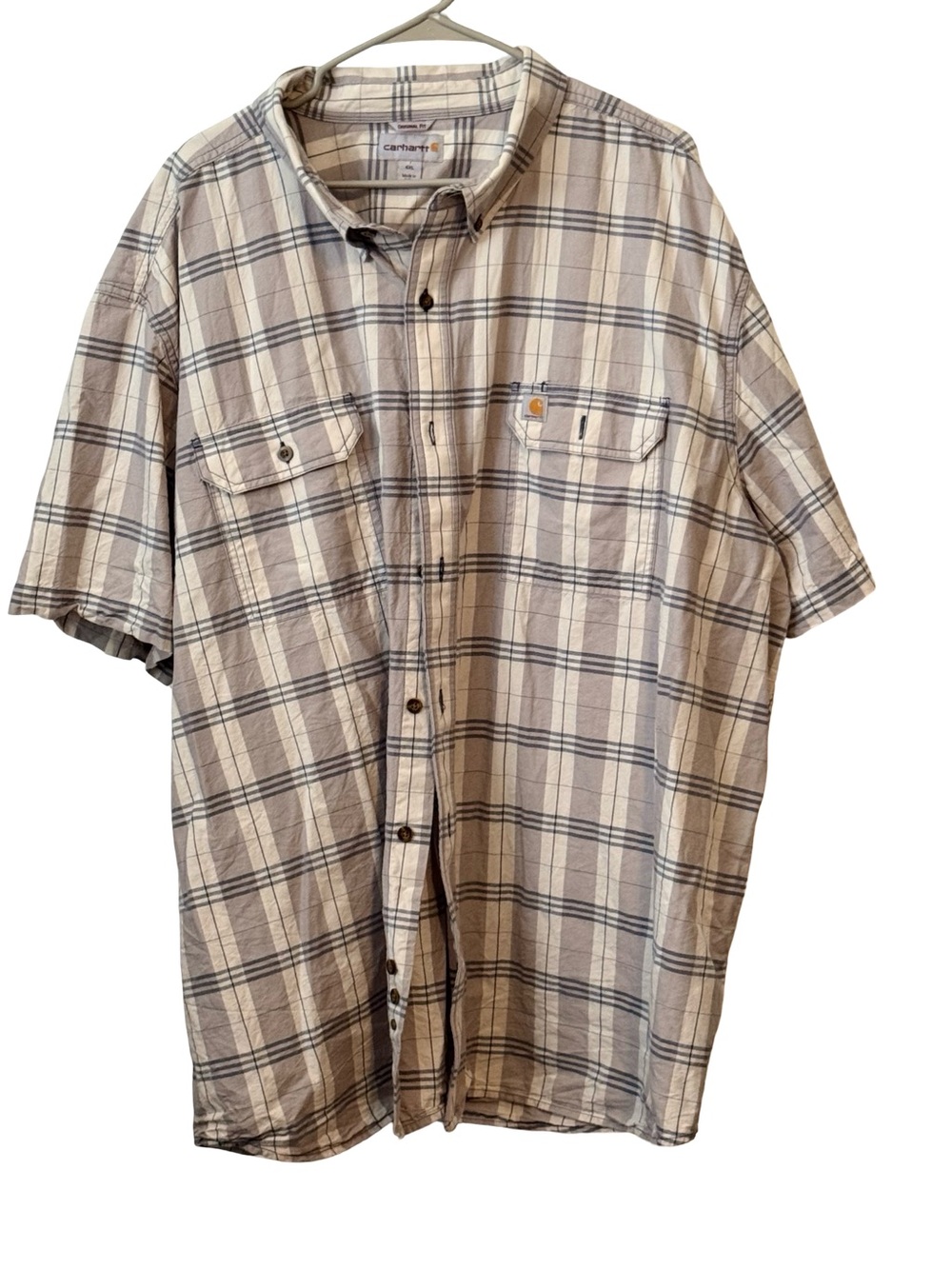 Carhartt Men’s Beige Plaid Short-Sleeve Button-Up Shirt Size 4x